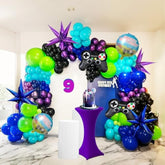 127Pcs Gamer Balloon Arch Kit – Purple Teal Green Black for Game Party & Birthday Decor