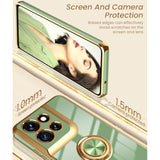 For Motorola G 5G 2025 Case, Moto G 5G 2025 Case,2X Screen Protector, 360° Rotatable Ring Holder Magnetic Kickstand,Plated Gold Edge Slim Soft Tpu Protective Cover (Light Green)