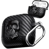 For Airpods Pro 2Nd Generation Case Skull With Lock & Keychain For Men, Funny Carbon Fiber Full Body Shockproof Hard Shell Protective Skeleton Cover For Airpods Pro 2 Klt Black
