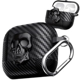 For Airpods Pro 2Nd Generation Case Skull With Lock & Keychain For Men, Funny Carbon Fiber Full Body Shockproof Hard Shell Protective Skeleton Cover For Airpods Pro 2 Klt Black