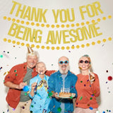 Pre-Strung Thank You For Being Awesome Gold Glitter Banner,No Need Diy Cute Banner Sign With 2Pcs Hanging Circle Dot Streamer For Graduation Retirement Going Away Office Work Job Change Goodbye Party