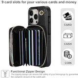 Crossbody Wallet Case For Iphone 15 Pro, Rfid Blocking Leather Purse Case With Card Holder, Protective Handbag Flip Cover With Zipper Wrist Strap Lanyard For Women 5G 6.1 Inch (Black)