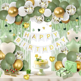 Sage Green Birthday Decorations, Banner, Balloons for 16th-60th Birthday Celebrations