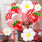 12 Pcs Strawberry Balloons Daisy Balloons Set Berry First Birthday Party Decorations 4D Flower Foil Balloon For Summer Birthday Baby Shower Party Decor(Strawberry,Daisy)
