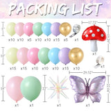 Fairy Wonderland Balloon Arch Kit,157Pcs Pastel Pink Purple Balloon Garland With Iridescent Explosion Star,Mushroom,Butterfly Foil Balloons For Girls Princess Birthday Baby Shower Tea Party Decoration