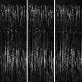3 Pack Black Foil Fringe Curtains 3.3x8.2ft Backdrop for Halloween Party Decor