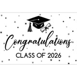 Graduation Photo Backdrops for Photoshoot Black White Background Banner High School College Ceremony Decorations Congrats Grad Party and Classroom Decor 10 * 8ft