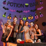 Halloween Potion Bar Banner Black Purple Glitter Bats Witch Party Haunted Decor