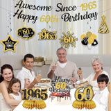 60Th Birthday Decorations For Men Women, Black Gold Awesome Since 1965 Happy 60Th Birthday Banner Swirls Cake Topper Party Supplies, Sixty Years Bday Honeycomb Centerpiece Sign Decor