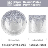50 Pcs Silver Glitter Disposable Party Plates And Napkins Glitter Diamonds Happy Birthday Party Supplies For 25 Guests Table Decorations For Wedding Silver Birthday Decorations Paper Plates Napkins