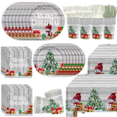 195Pcs Christmas Party Supplies Snowman Merry Christmas Paper Plates Napkins Tablecloth Christmas Tree Disposable Tableware Set For Xmas Party Decorations Serves 24