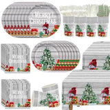 195Pcs Christmas Party Supplies Snowman Merry Christmas Paper Plates Napkins Tablecloth Christmas Tree Disposable Tableware Set For Xmas Party Decorations Serves 24