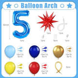 Red Blue Yellow 5Th Birthday Balloons Arch, Royal Blue Metallic Gold Balloon Garland Kit, Red Star Foil Blue Number 5 Balloon Tower For 5 Year Old Kids Boys Birthday Baby Shower Party Decorations