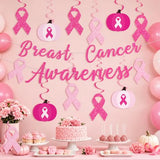 36 Pcs Breast Cancer Awareness Decorations, Banner & Hanging Swirl