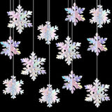 Iridescent-Holographic Snowflake-Snow Christmas Party-Decorations Garland - 12Pcs 3D Winter Wonderland Frozen Hanging Streamers Banner,Disco Birthday Baby Bridal Shower Wedding Decor Supplies