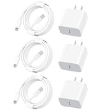 3 Pack 20W USB C Fast Charger with 6FT Lightning Cable for iPhone 14 13 12 11 Wall Charger