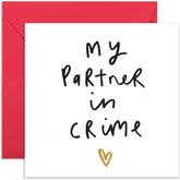 Old English Co. Partner In Crime Anniversary Card - Cute Romantic Love Card For Him Or Her | Valentines Card For Husband, Wife, Girlfriend, Boyfriend | Blank Inside & Envelope Included