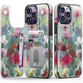 For Iphone 14 Pro Wallet Case With Card Holder, Rfid-Blocking, Military-Grade Drop Protection & Floral Animal Design, Magnetic Closure With Leather Kickstand - Dreamy Flowers