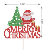 Merry Christmas Cake Topper with Santa and Tree for Holiday Party Decor