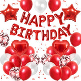 Red Birthday Decorations For Girls,Red And White Balloons Happy Birthdays Banner Balloon Heart And Star Foil Balloons For Women Girls Birthday Baby Shower Party Decorations