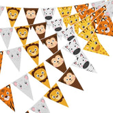 5 Pcs 49Ft Safari Animal Pennant Banners, Jungle Theme Wild One Baby Shower Birthday Decorations, Wild Animal Triangular Garland For Kids Party, Photo Backdrop, Classroom, Nursery Wall Decor