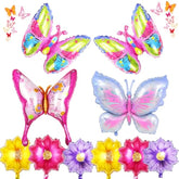 10 Pcs Foil Flower Butterfly Balloons, Colorful Butterfly Balloon With Floral Balloon, Sunflower Shaped Mylar Balloons, Spring Summer Floral Balloons For Birthday Party Decorations (10Pcs)