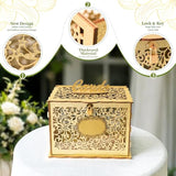 Glittery Gold Wedding Card Box With Lock, Wood Gift Card Box For Wedding Reception, Envelope Box For Party Graduation Birthday Baby Shower Decorations