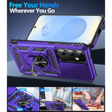For Samsung Galaxy S24/Samsung Galaxy S25 Case With Screen Protector & Slide Camera Lens Cover, Built-In Ring Stand Protective Phone Case For Samsung S25 Case/Samsung S24 Case (Purple)