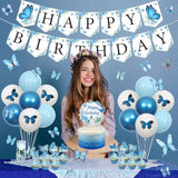 Blue Butterfly Birthday Party Decorations Banner Balloons Cake Toppers