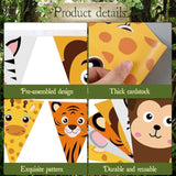 5 Pcs 49Ft Safari Animal Pennant Banners, Jungle Theme Wild One Baby Shower Birthday Decorations, Wild Animal Triangular Garland For Kids Party, Photo Backdrop, Classroom, Nursery Wall Decor