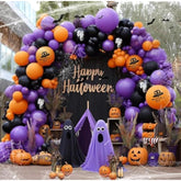 Halloween Balloon Arch Garland Kit with Ghost Bat Balloons Black Purple Orange Party