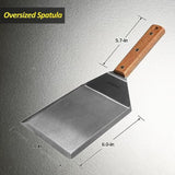 Extra Wide Spatula, Large Metal Spatula With Full Tang Wooden Handle & Beveled Edges For Skillets, Griddles & Grills, Pancake Flipper, Smash Burgers, 6 X 5-Inches