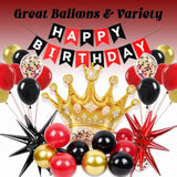 Red And Black Birthday Decorations For Men With Red, Black And Gold Balloons, Happy Birthday Banner, Red And Gold Fringe Curtain For 21St, 25Th, 30Th, 35Th, 40Th Birthdays