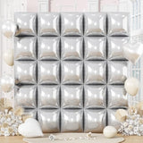 25-Pack Silver Square Foil Balloons Metallic Chrome Backdrop for NYE & Events
