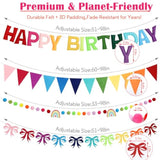 3D Happy Birthday Banner Party Decorations Reusable Sign With Pompom Garland, Bunting Flags And Bow Garland