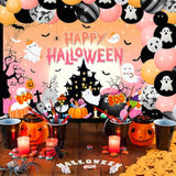 6x3.6ft Happy Halloween Backdrop Pink Ghost Pumpkin Spider Web Bat Photo Props