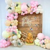 125Pcs Pastel Pink, Light Yellow, Nude And Sand White Balloon Arch Garland Kit - Macaron Balloons For Birthday, Bear Theme Party Decorations