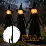 Halloween Witches Decorations Outdoor, 5 FT Set of 3 Light Up Holding Hands Witches with Stakes and Timer Function, Glowing Face Witch Decorations for Yard Garden Lawn Haunted House