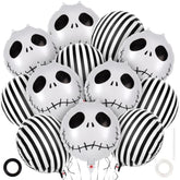 12 Pack Black White Skeleton Skull Foil Balloons Halloween Party Decorations