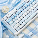Mog Profile Pbt Keycaps Set 140 Keys Dye Sublimation Cute Round Custom Keycaps With Yellow, Blue & Creamy Color, Compatible With Ansi Layout Mechanical Keyboards