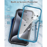 For Iphone 15-Pro-Max Phone Case 6.7", Built-In Screen Protector & Kickstand & Belt-Clip Heavy Duty Military Grade Shockproof Protection Rugged Case - Blue