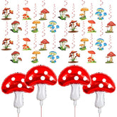 28Pc Mushroom & Forest Theme Hanging Swirls and Balloons for Party, Wedding, or Birthday Decor