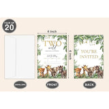 Two Wild Birthday Invitations For Boys Girls Kids, Fill In Party Invites, Decorations, Favors, 20 Invitations With Envelopes (D09)