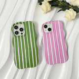 For Iphone 16 Pro Case Striped Cute Aesthetic Stylish Trendy Wave Protective Phone Case Durable Shockproof-Green