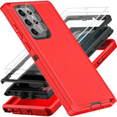 For Samsung Galaxy S22 Ultra Case, Military Grade Shockproof/Drop Proof/Dust Proof Case With 2Pcs Self Healing Flexible Tpu Screen Protector & Camera Lens Protector (Red/Black)