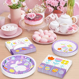 Happy Easter Party Supplies 150 Count, Easter Bunny Disposable Tableware Set 9" Paper Plates 7" Dessert Plates and 3 Ply Luncheon Napkins for Hip Hop Easter Party Decorations, Serve 50