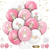 48 Pcs Bunny Birthday Decorations Balloons Set, Pink Rabbit Bunny Theme Print Latex Balloons Party Supplies For Birthday Baby Shower, Easter