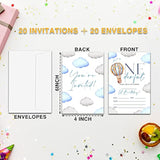 1St Onederful Birthday Invitations For Boys, Isn'T He Onederful Birthday Party Invitation Cards, Boho Bear Party Celebration Supplies Decoration -20 Fill In Invitations With Envelopes (B11)
