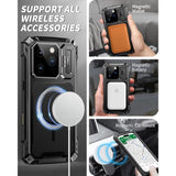 Heavy Duty Rugged Magnetic Phone Case for iPhone 16 Pro Max with Camera Cover and Stand, Black, Compatible with MagSafe, Built-in Kickstand, Military-Grade Protection