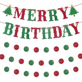 Merry Birthday Banner - Red, Green Glitter, Christmas & Birthday Party Decorations